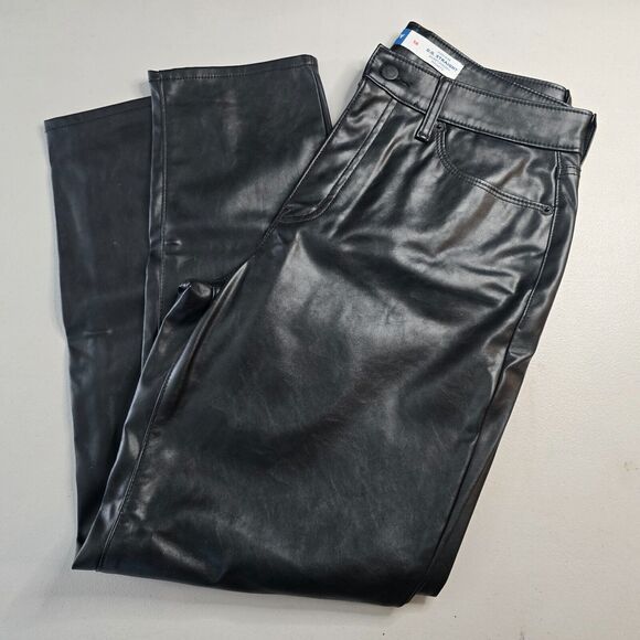 Old Navy Pants Women's 10 Black Faux Leather High Rise O.G. Straight Pockets - Picture 7 of 16